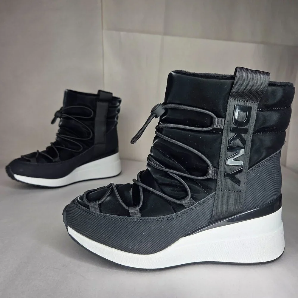 DKNY Women's Perla Black Wedge Winter Booties